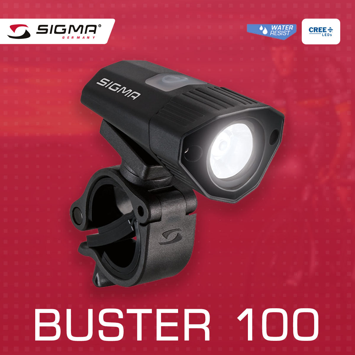 ZEITBIKE SIGMA Light BUSTER 100 bicycle front light with NUGGET II flash option, compact black design for bike safety.