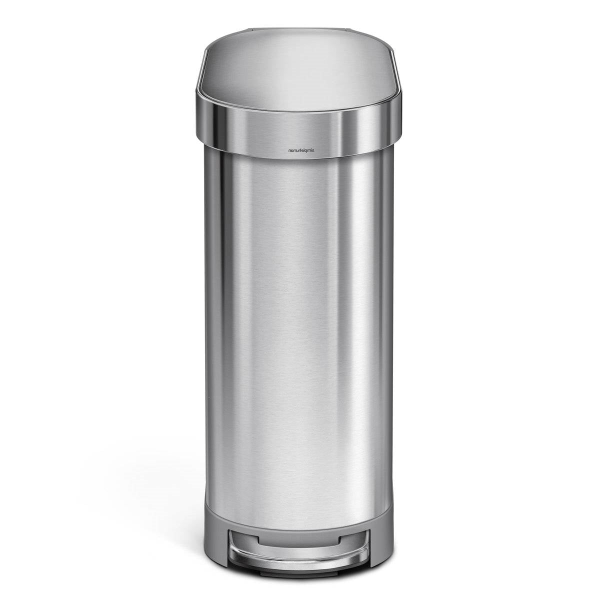 Stainless steel 12-gallon narrow kitchen trash can from HomePacific with step-on lid and slim design for easy waste disposal.