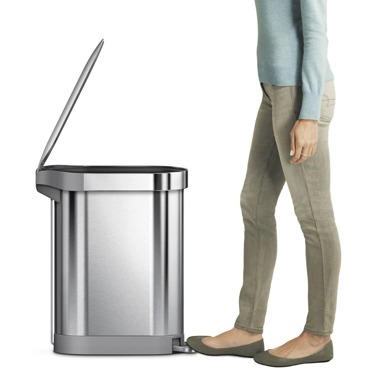 Stainless steel 12-gallon narrow kitchen trash can with easy step-on lid by HomePacific, ideal for compact kitchen spaces.