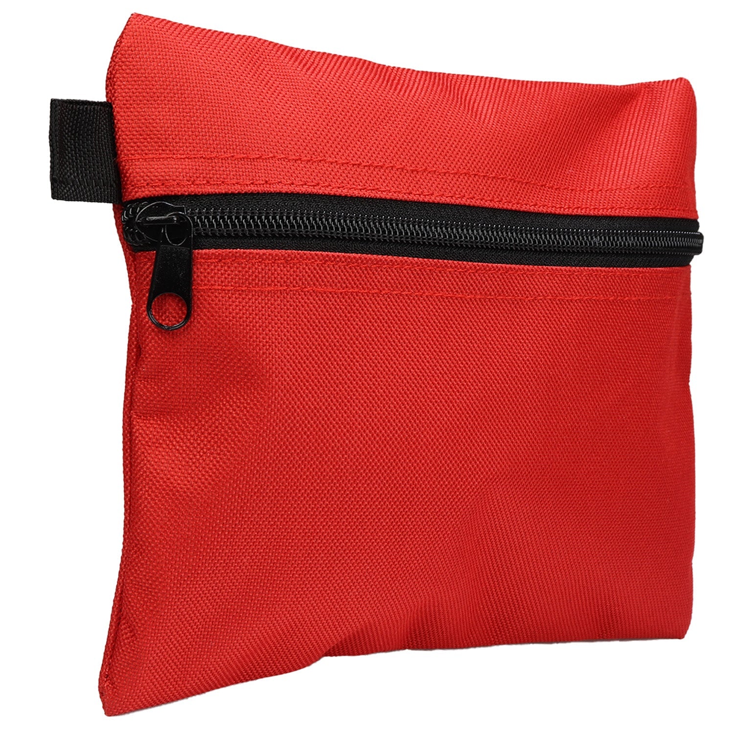 Red durable mini zipper bag from quakekits.com, compact survival pouch with zipper closure, ideal for carrying small essentials.