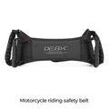 Bean's Moto Booth DEBX™ motorcycle passenger grab waist strap showing adjustable safety gear in black with SKU01 label.