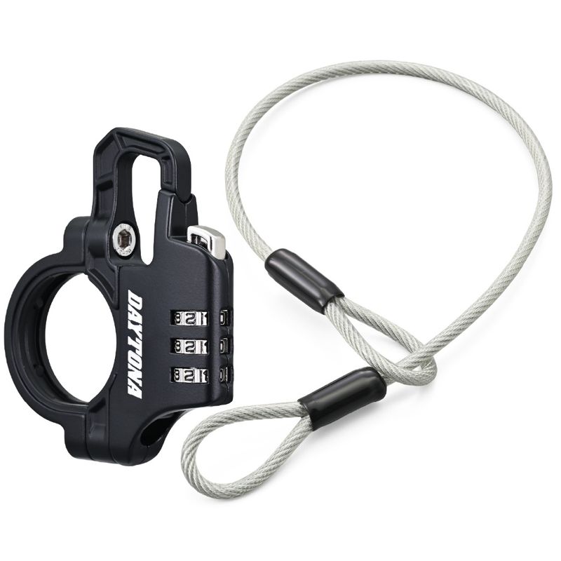 Bean's Moto Booth Daytona™ motorcycle handlebar and helmet lock secured with a key for motorcycle safety and helmet security.