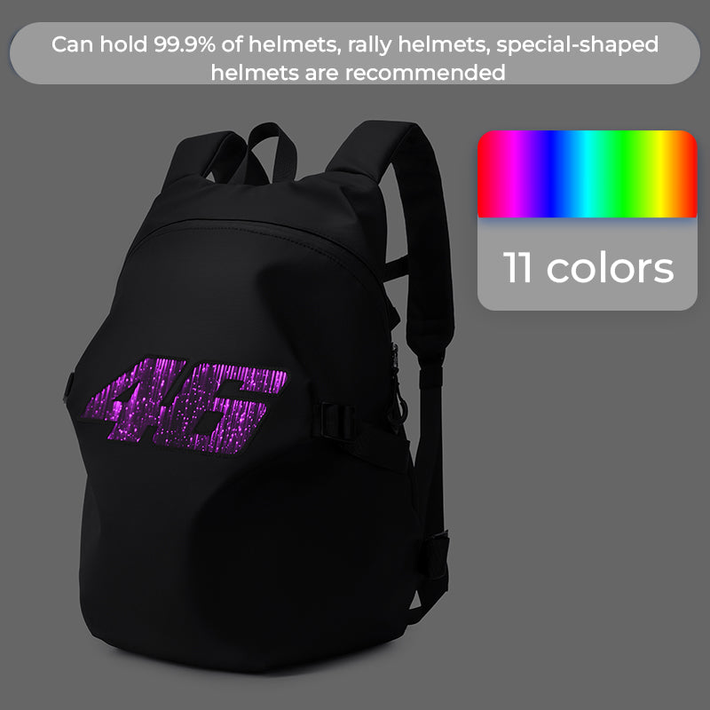 Bean's Moto Booth ALBERS™ illuminated motorcycle backpack with tribute edition design, featuring reflective accents and a sturdy build.