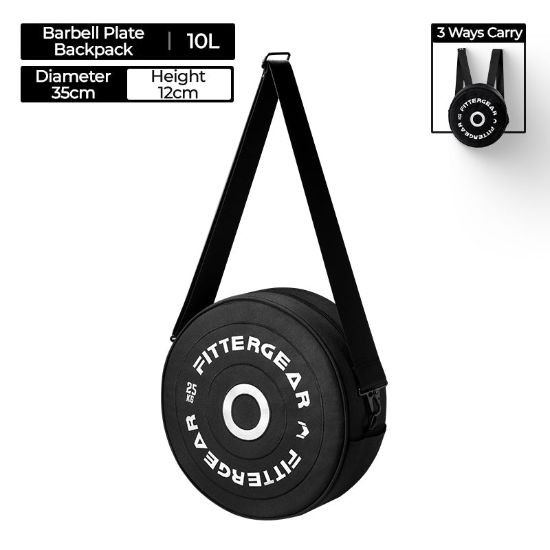 Barbell-shaped Bean's Moto Booth gym bag designed for motorcycle riders, featuring a durable, compact storage solution for active use.