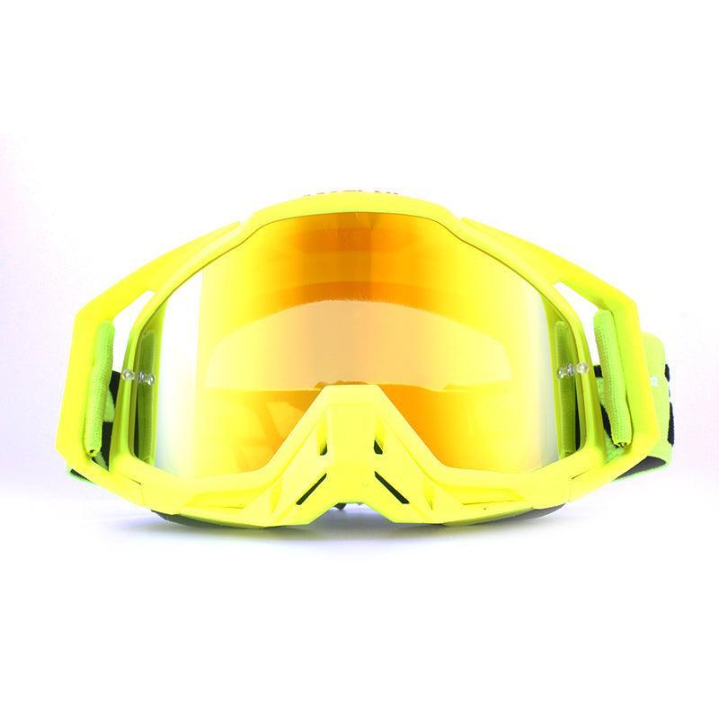 Motorcycle off-road goggles from 100%™ by Bean's Moto Booth, featuring clear lenses and adjustable strap for off-road riding.
