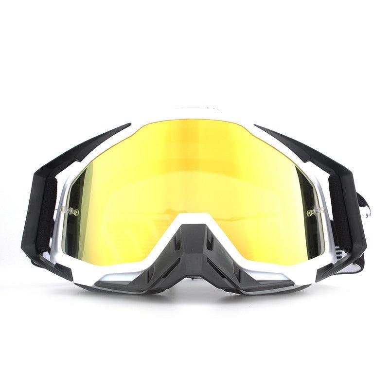Bean's Moto Booth 100% Motorcycle Off-Road Goggles with clear lenses and adjustable strap, designed for off-road motorcycle riding.