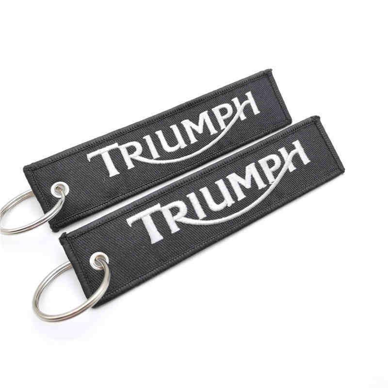Embroidered motorcycle brand keychain featuring Bean's Moto Booth logo, decorative accessory for keys or bags.