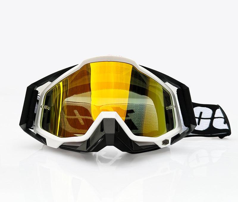 Bean's Moto Booth 100%™ motorcycle off-road goggles with clear lens and adjustable strap, designed for motocross and dirt biking.