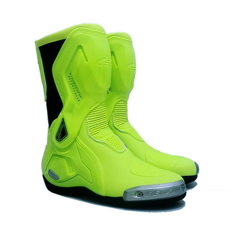 Bean's Moto Booth BENKIA™ Titanium Alloy motorcycle riding boots with reinforced toe and ankle protection, black leather finish.