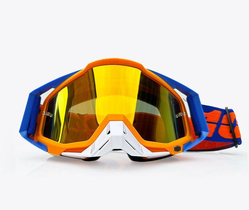 Bean's Moto Booth 100%™ off-road motorcycle goggles with clear lenses and adjustable strap, designed for motocross and dirt biking.