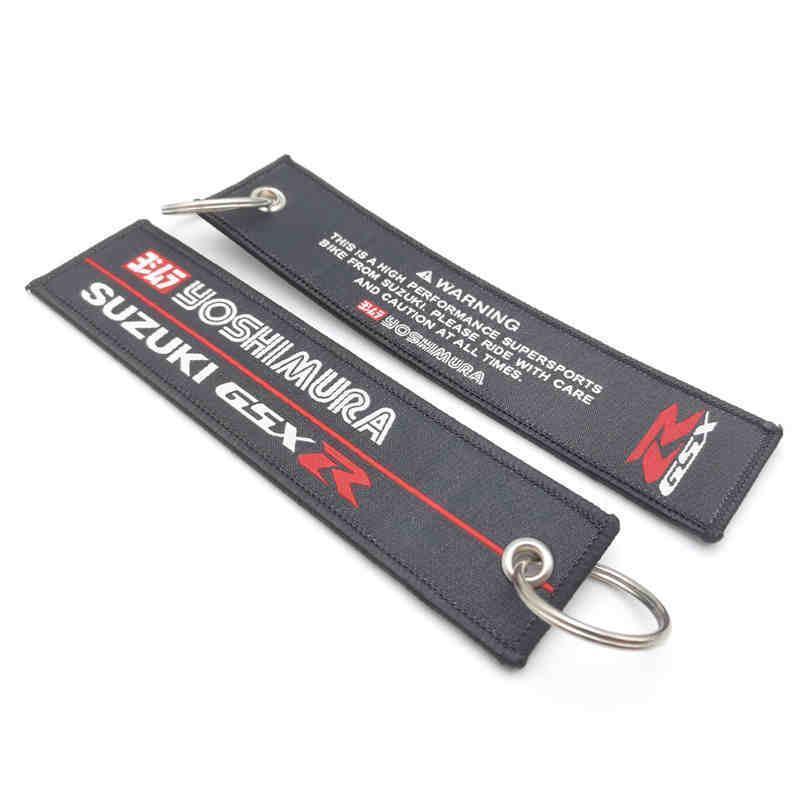 Embroidered motorcycle brand keychain from Bean's Moto Booth, decorative accessory featuring detailed motorcycle logo.
