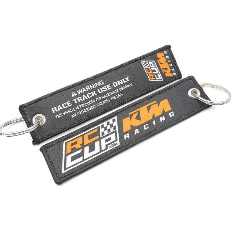 Embroidered motorcycle brand keychain from Bean's Moto Booth, decorative accessory with detailed motorcycle logo embroidery.
