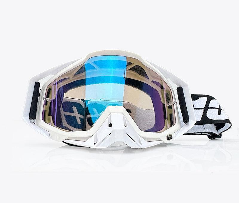 Bean's Moto Booth 100%™ motorcycle off-road goggles with clear lenses and adjustable strap, designed for motocross and dirt biking.
