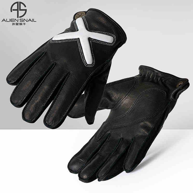 Alien Snail™ touchscreen-compatible sheepskin motorcycle gloves by Bean's Moto Booth, showing black gloves with textured sheepskin material.