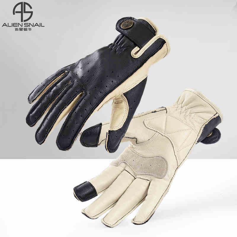 Bean's Moto Booth Alien Snail™ touchscreen-compatible sheepskin motorcycle gloves, black with textured sheepskin detailing.