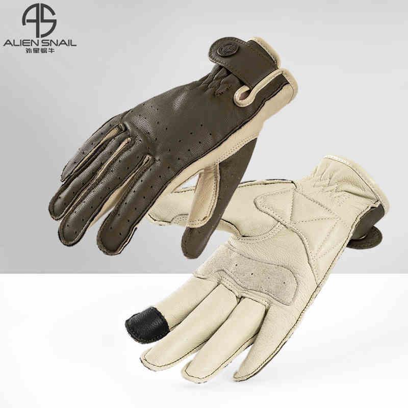 Alien Snail™ touchscreen-compatible sheepskin motorcycle gloves by Bean's Moto Booth with reinforced palms and sleek black design