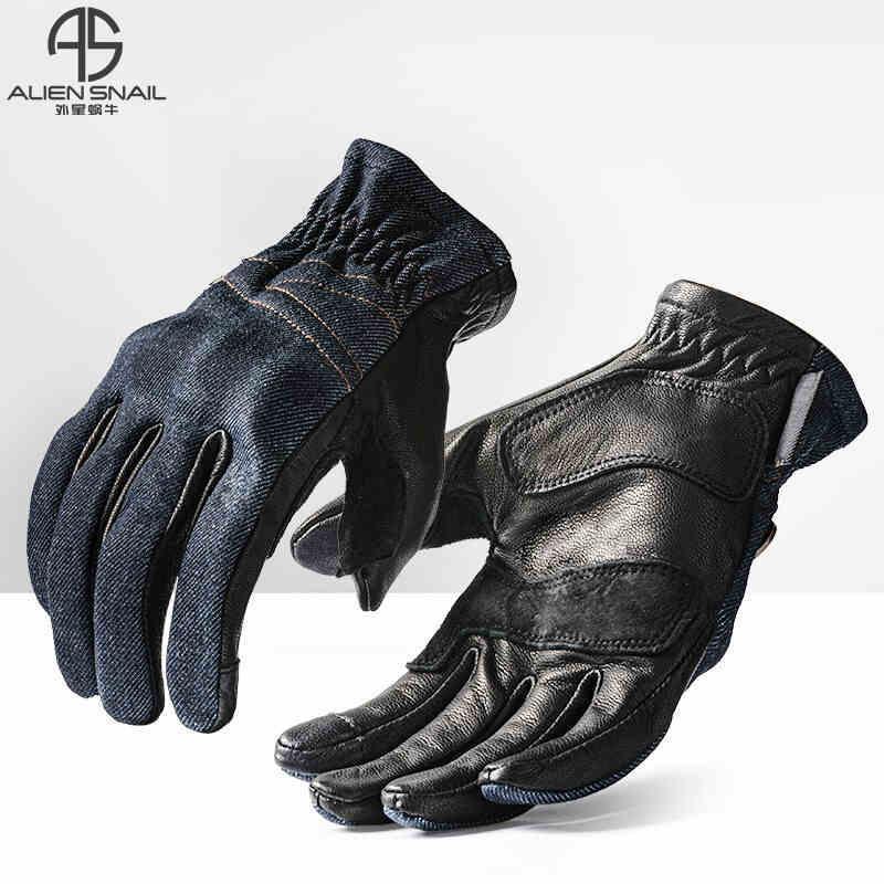 Black ALIEN SNAIL™ touchscreen-compatible sheepskin motorcycle gloves by Bean's Moto Booth with reinforced palms and snug fit.