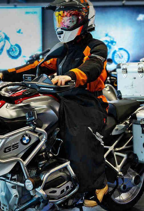 Seivi™ winter motorcycle windproof leg cover from Bean's Moto Booth, showing the black, insulated, waterproof design for motorcycle accessories.