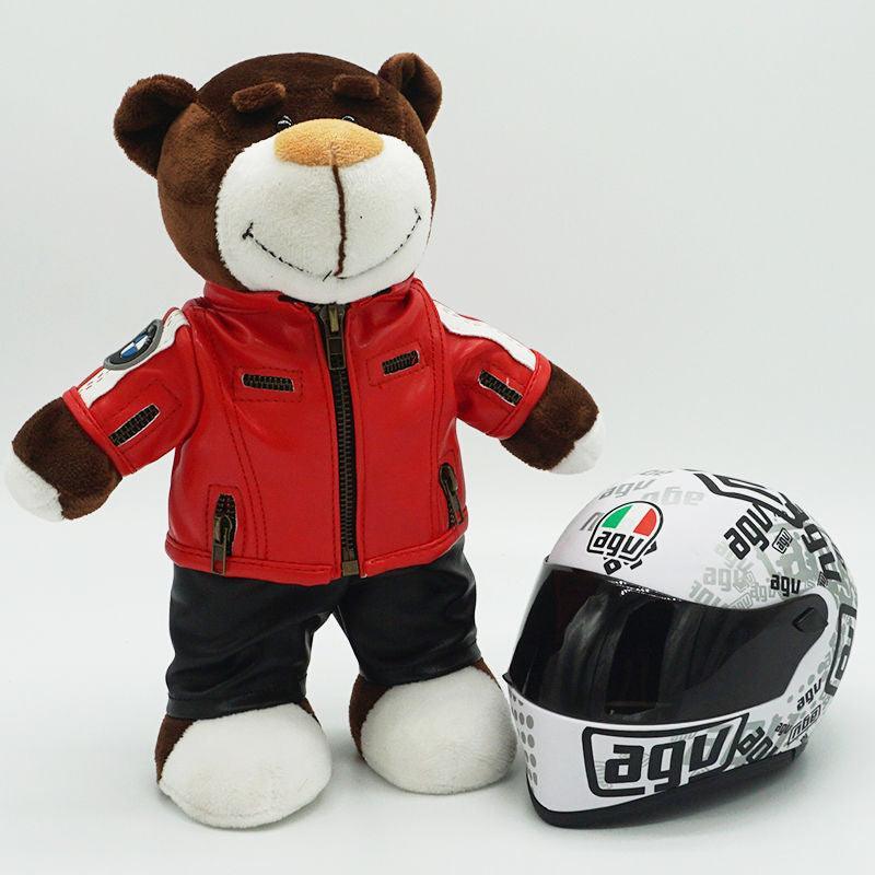 Decor motorcycle buddy helmet bear figurine by Bean's Moto Booth, featuring a cute bear wearing a motorcycle helmet for display.