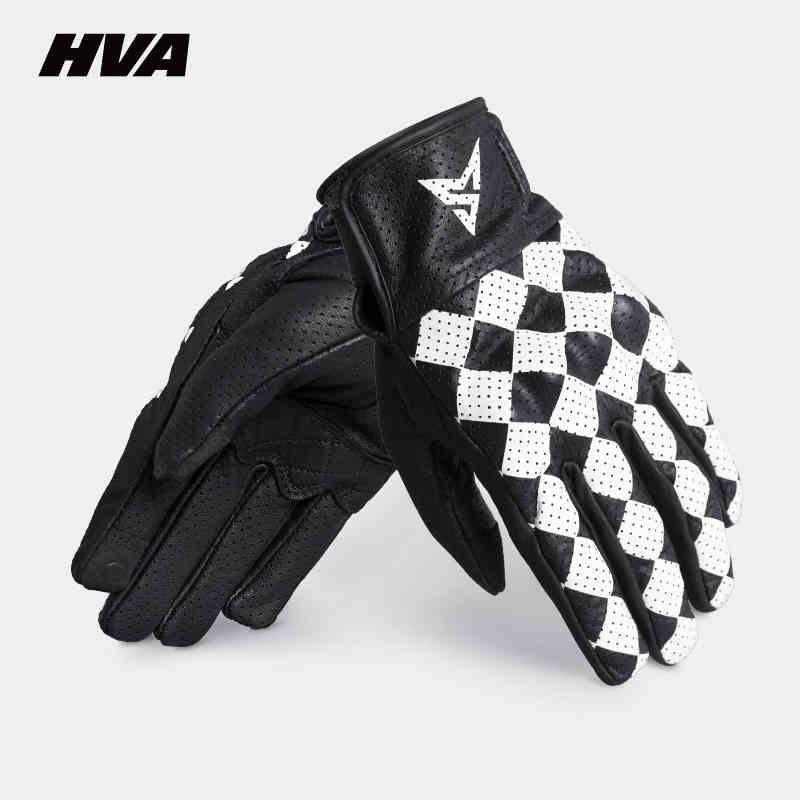 Bean's Moto Booth HVA™ Checkerboard motorcycle gloves with black and white checkered pattern, leather accents, and secure wrist strap.
