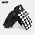 Bean's Moto Booth HVA™ Checkerboard motorcycle gloves with black and white checkerboard pattern, padded knuckles, and adjustable wrist straps.