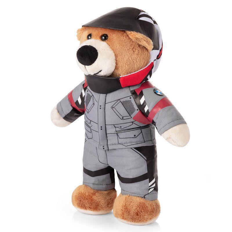 Decor motorcycle buddy helmet bear figurine by Bean's Moto Booth, featuring a cute bear wearing a motorcycle helmet for display.