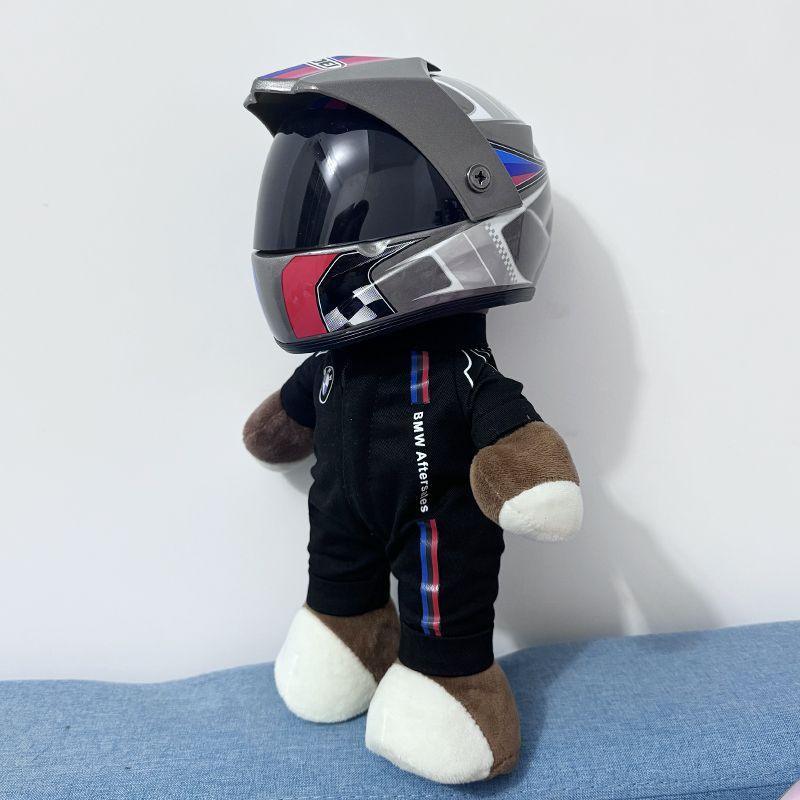 Decor motorcycle buddy helmet bear figurine by Bean's Moto Booth, designed for motorcycle enthusiasts and home decor.