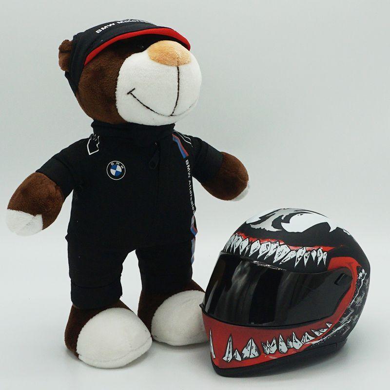 Decorative motorcycle-themed bear helmet figurine by Bean's Moto Booth, featuring a detailed bear wearing a motorcycle helmet.