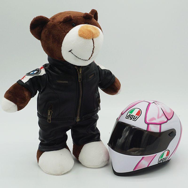 Decor motorcycle buddy bear helmet figurine by Bean's Moto Booth, featuring a cute bear wearing a motorcycle helmet for display.
