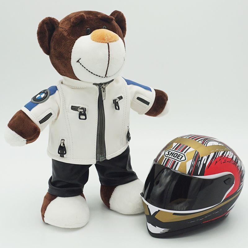 Decorative motorcycle-themed bear helmet figure by Bean's Moto Booth, perfect for motorcycle decor and collectibles.