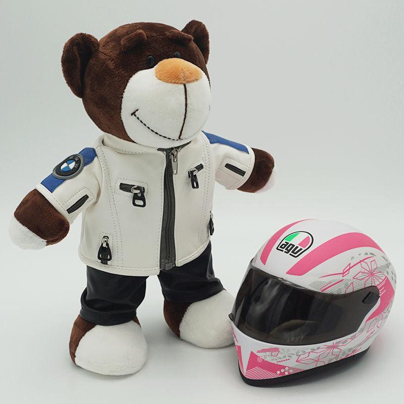Decorative motorcycle-themed Bear helmet figure by Bean's Moto Booth, featuring a cute bear wearing a motorcycle helmet.
