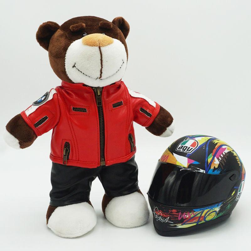 Decor motorcycle-themed bear helmet figurine by Bean's Moto Booth, featuring a cute bear wearing a motorcycle buddy helmet.