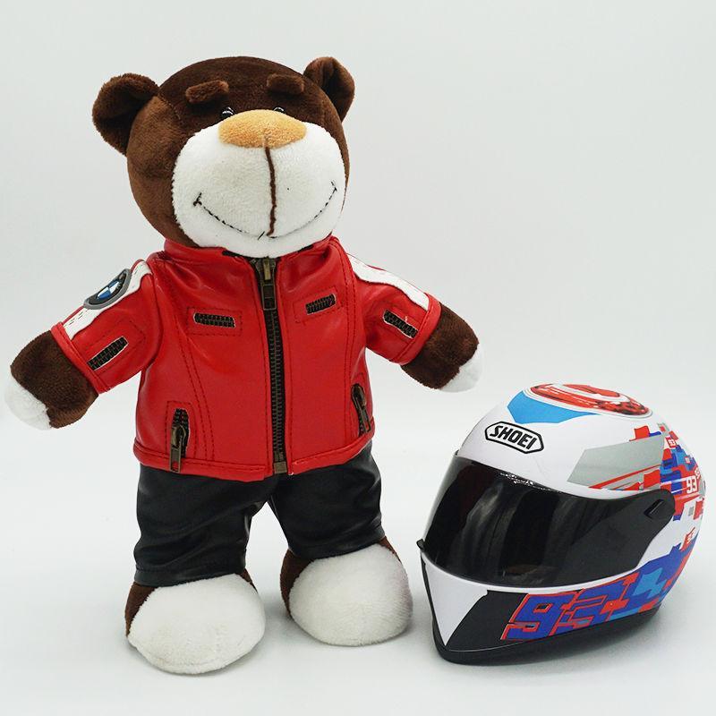Decor motorcycle buddy helmet bear figurine by Bean's Moto Booth, featuring a cute helmeted bear design for motorcycle enthusiasts.