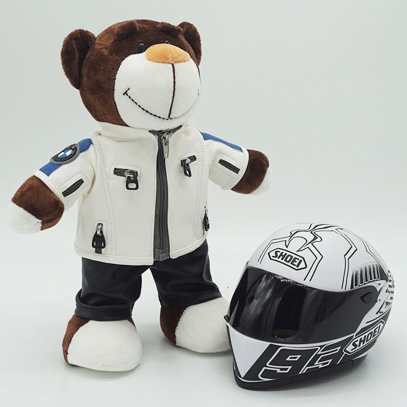 Decor motorcycle buddy helmet bear figurine by Bean's Moto Booth, featuring a cute bear helmet design for motorcycle enthusiasts.