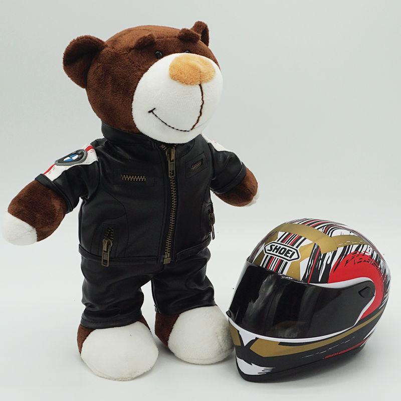 Decor motorcycle buddy helmet bear figurine by Bean's Moto Booth, featuring a bear designed as a motorcycle helmet for display.