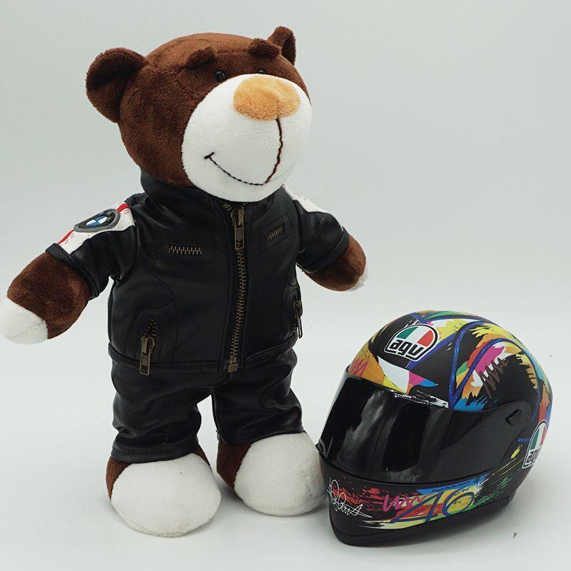 Decor motorcycle buddy helmet bear figurine by Bean's Moto Booth, featuring a cute bear design with a motorcycle helmet.