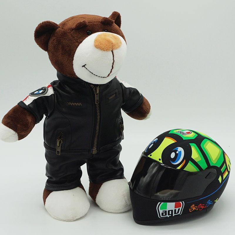 Decorative motorcycle-themed bear helmet figure by Bean's Moto Booth, designed as a fun motorcycle buddy decor piece.