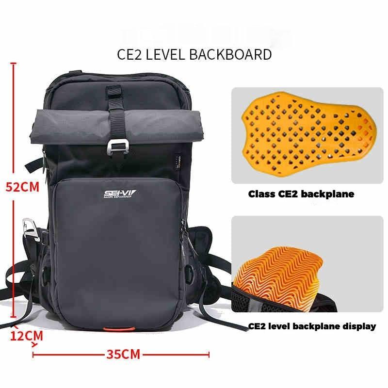 Bean's Moto Booth SEIVI™ motorcycle touring tactical camping backpack with multiple compartments and rugged design for motorcycle travel.