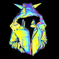 Rainbow reflective winter motorcycle jacket by Bean's Moto Booth with vibrant colors and reflective details for safety.
