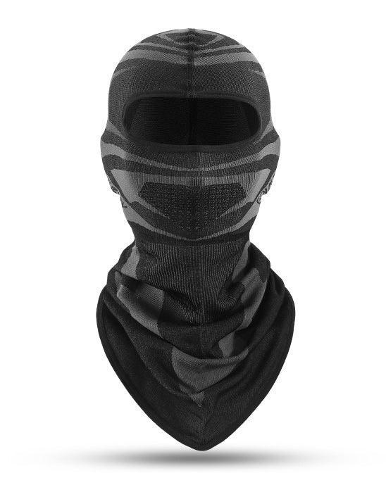 Bean's Moto Booth winter windproof thickened motorcycle balaclava, close-up view showing snug fit and thermal fabric for cold weather riding.