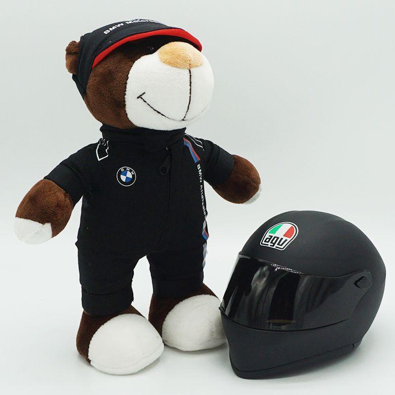 Decor motorcycle buddy helmet bear figurine by Bean's Moto Booth, featuring a cute bear wearing a miniature helmet.