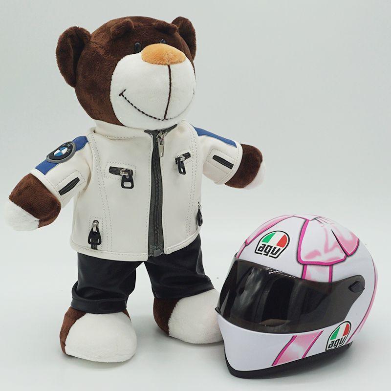 Decor motorcycle buddy helmet bear figure by Bean's Moto Booth, featuring a cute bear wearing a miniature motorcycle helmet.