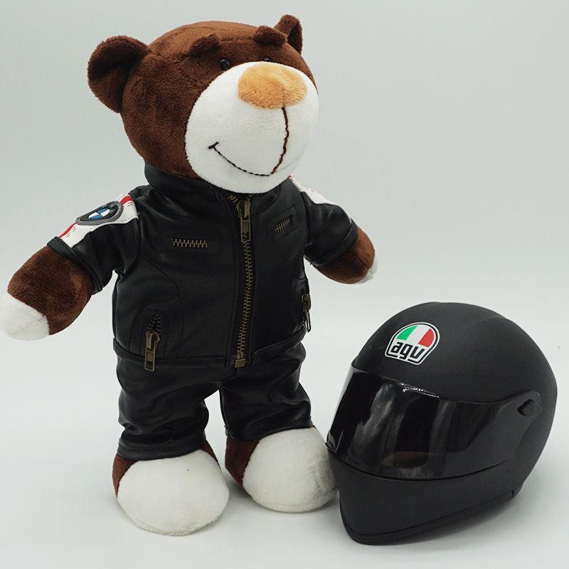 Decor motorcycle buddy helmet bear figure from Bean's Moto Booth, featuring a detailed bear wearing a motorcycle helmet.