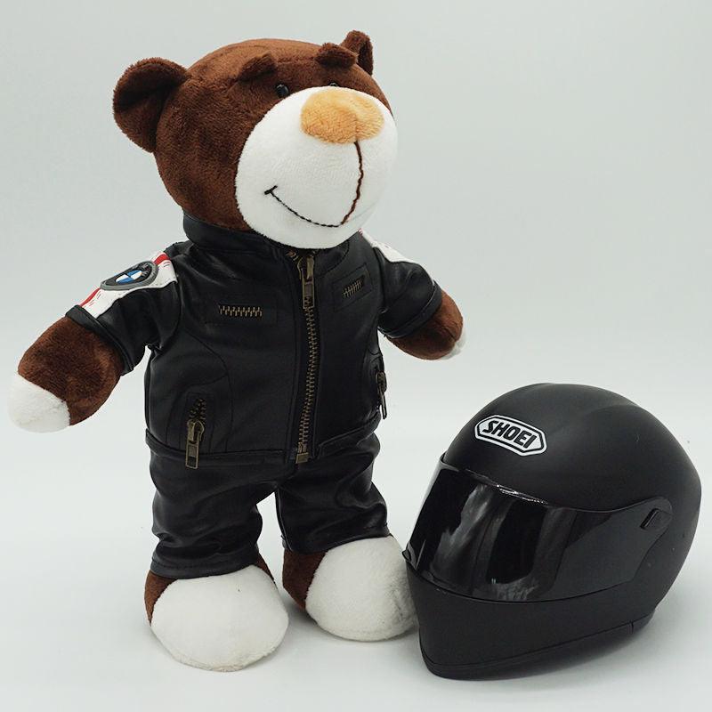 Decor motorcycle buddy helmet bear figurine by Bean's Moto Booth, featuring a cute bear design with a miniature helmet.