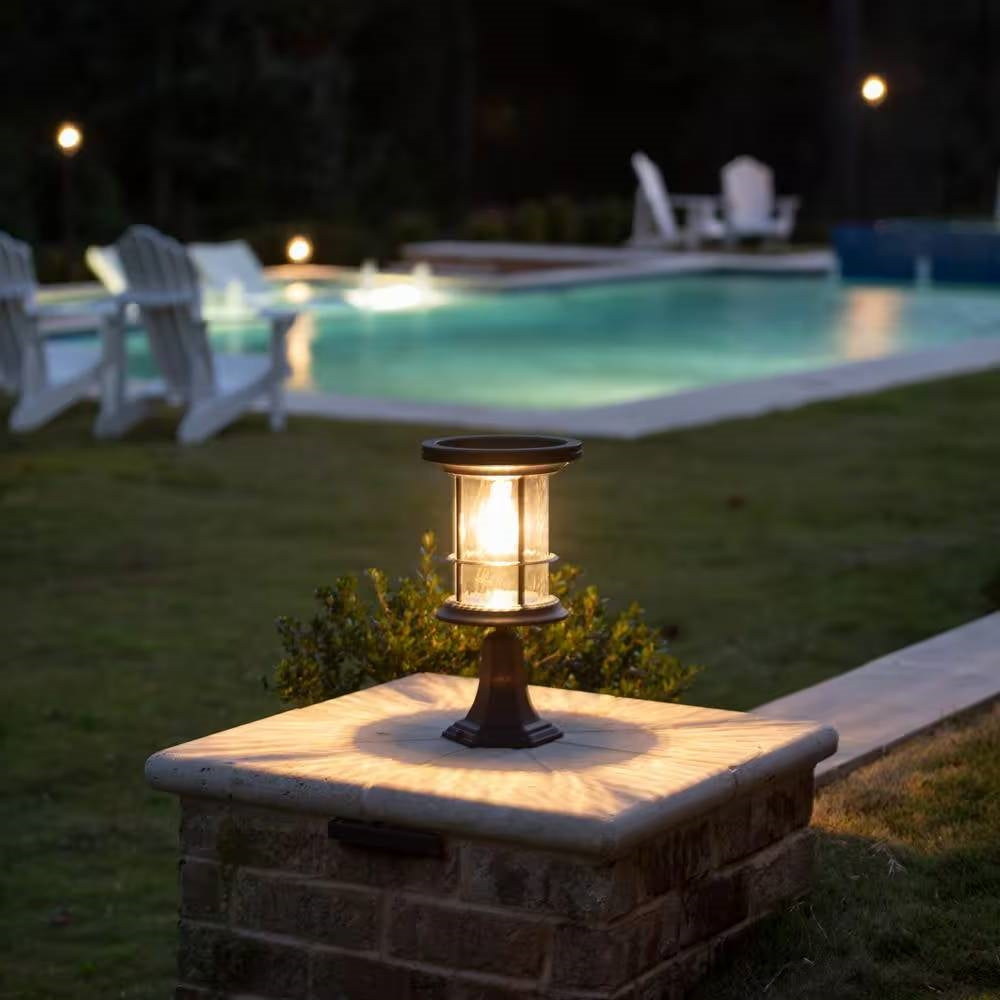 HomePacific outdoor solar LED light mounted on pole or wall, providing 100 lumens of yard path illumination.