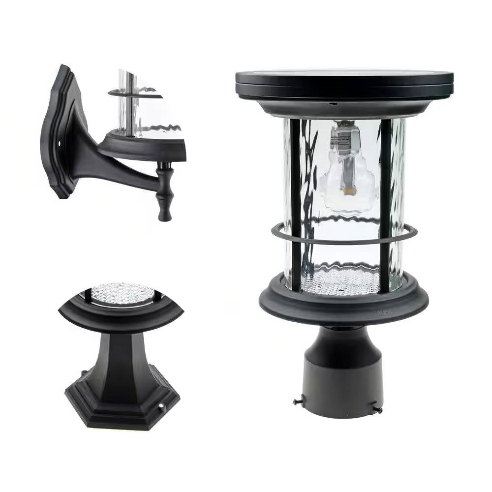 HomePacific outdoor solar LED light mounted on pole or wall, illuminating yard paths with 100 lumens of bright, energy-efficient lighting.