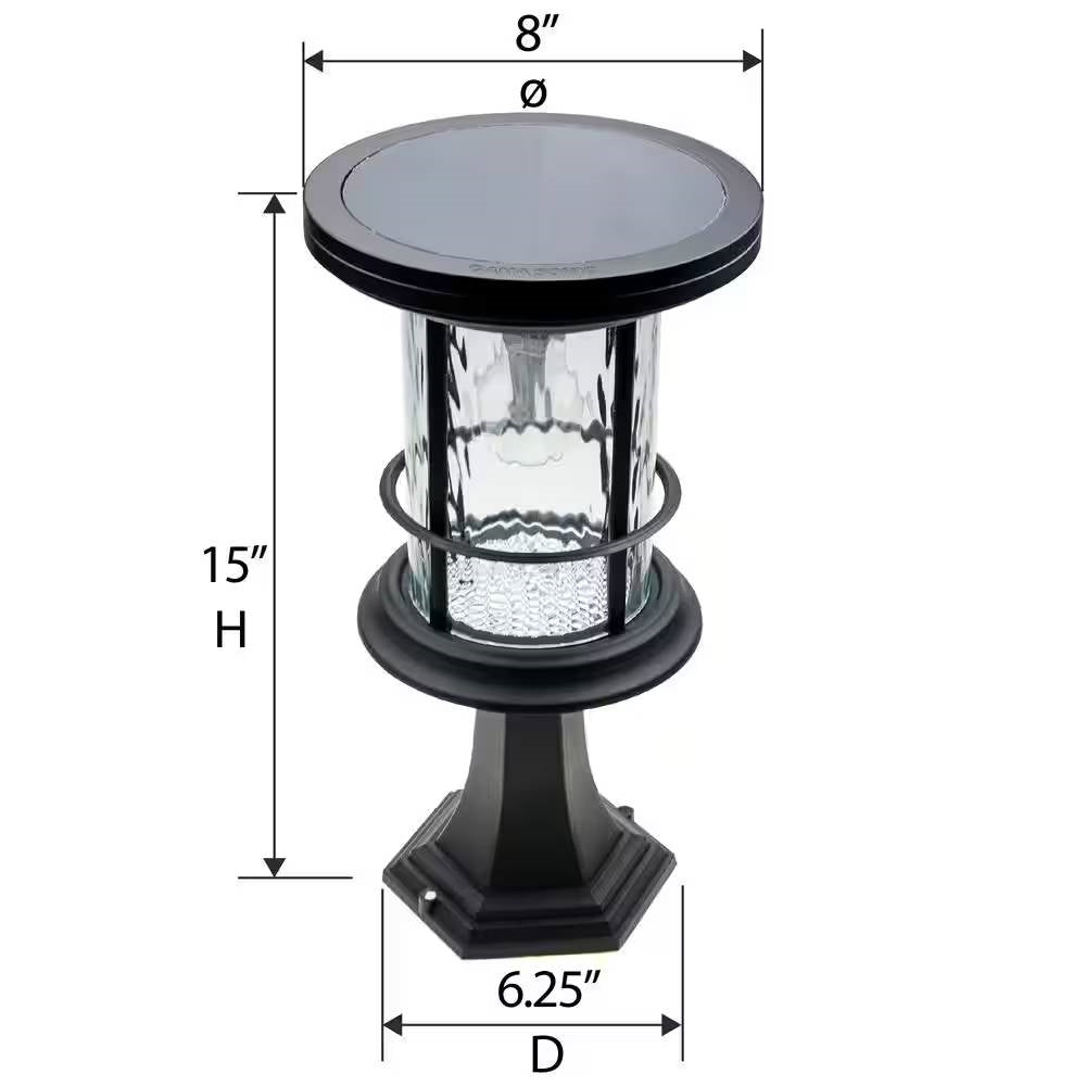 HomePacific outdoor solar LED light mounted on a pole, illuminating a yard path with 100 lumens for outdoor lighting.
