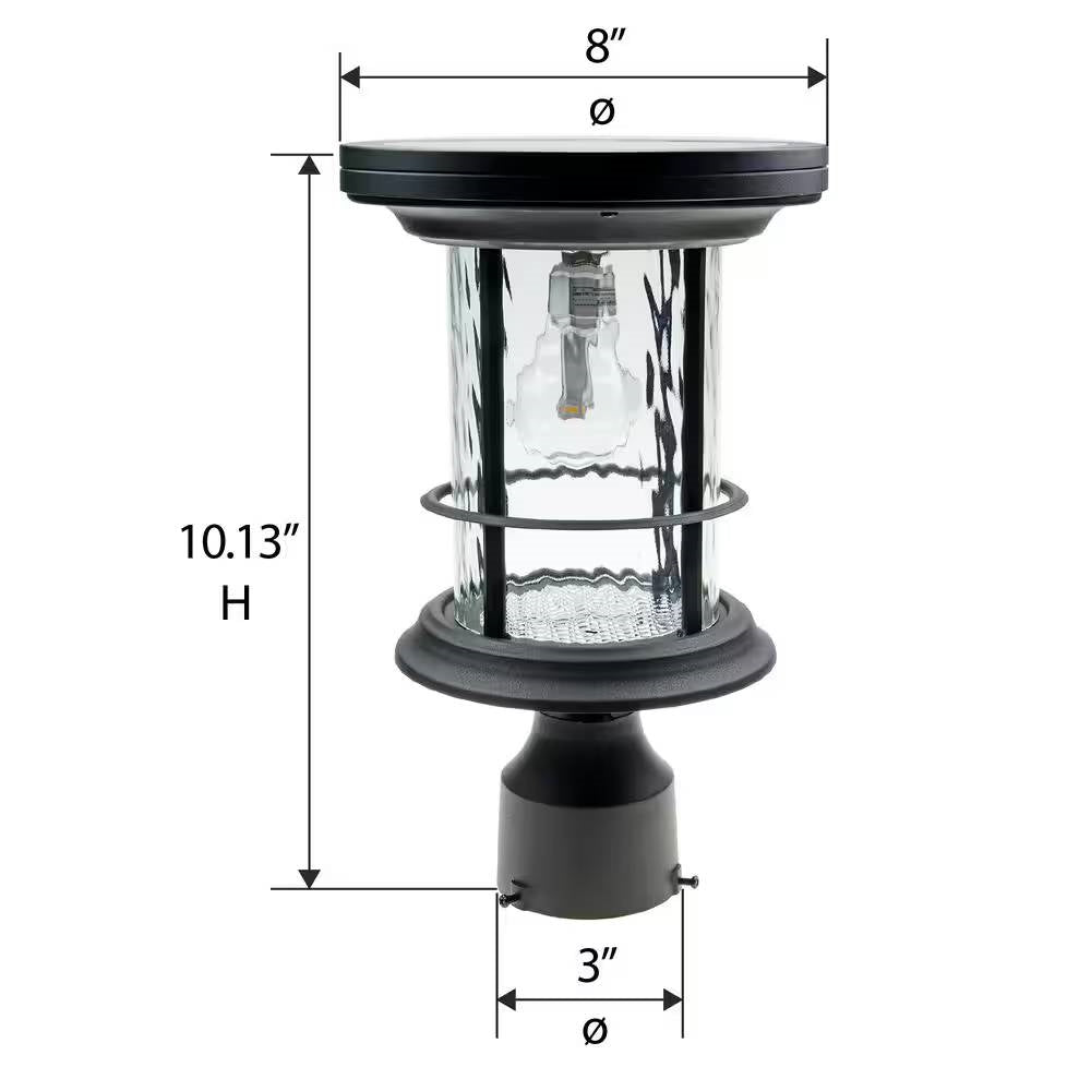 Outdoor solar LED yard light mounted on pole with 100 lumens, wall mount option, HomePacific solar lighting for pathway illumination.