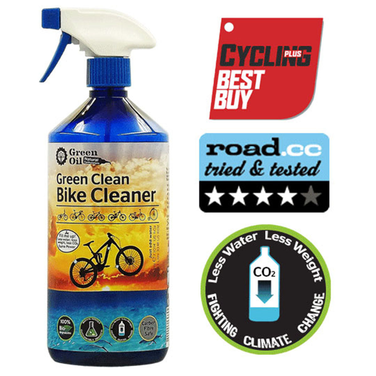 ZEITBIKE Green Oil Eco Rider Deluxe Set with 300ml Green Clean Bike Cleaner concentrate for lubricants and bike maintenance.