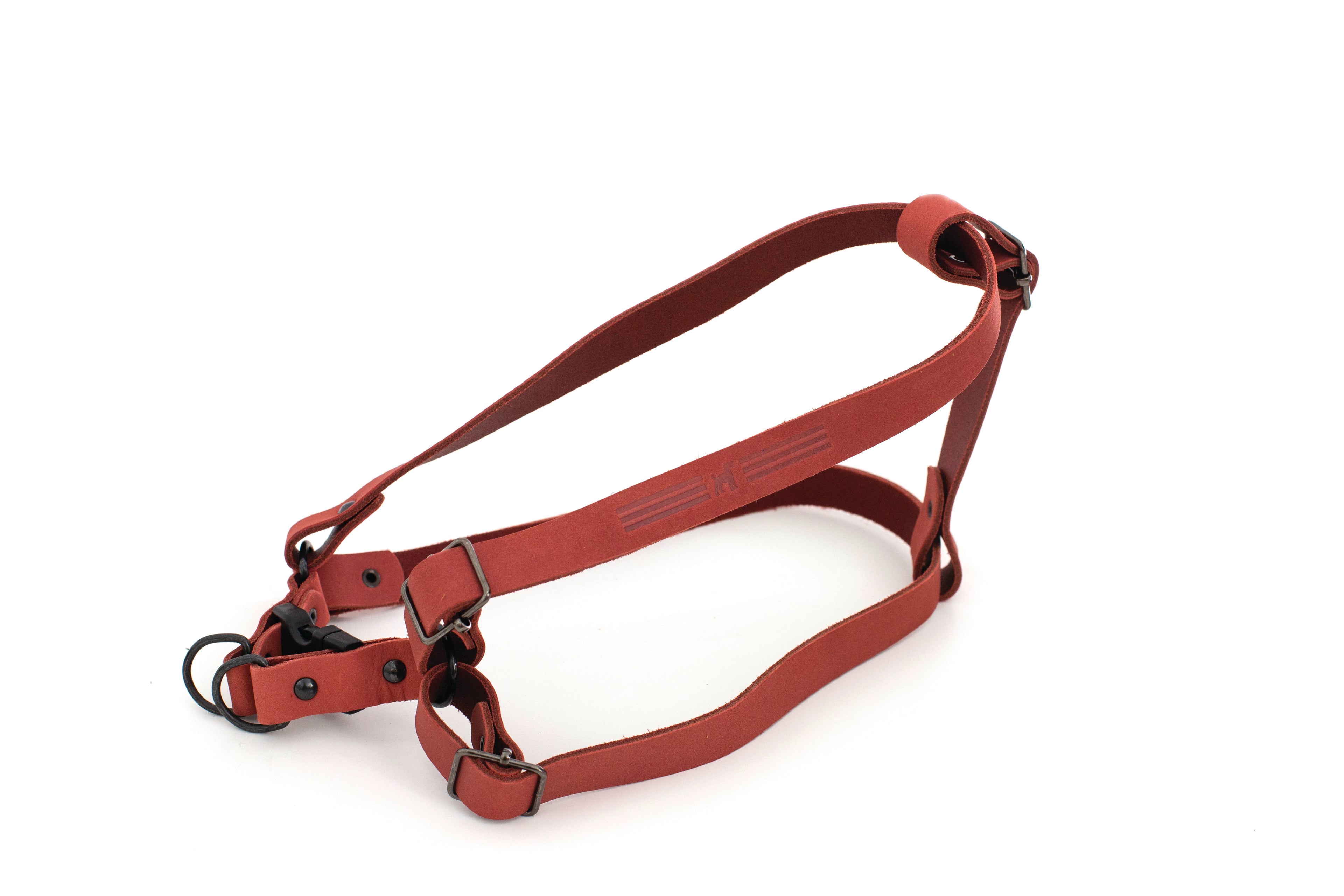 Euro-Dog leather step-in harness for dogs, featuring a sport style design in coral color.